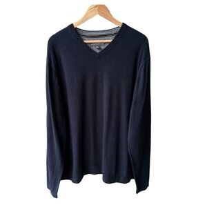 Eddie Bauer Sweater Top VNeck Navy Blue Cotton Merino Wool Outdoor Mens Size 2XL